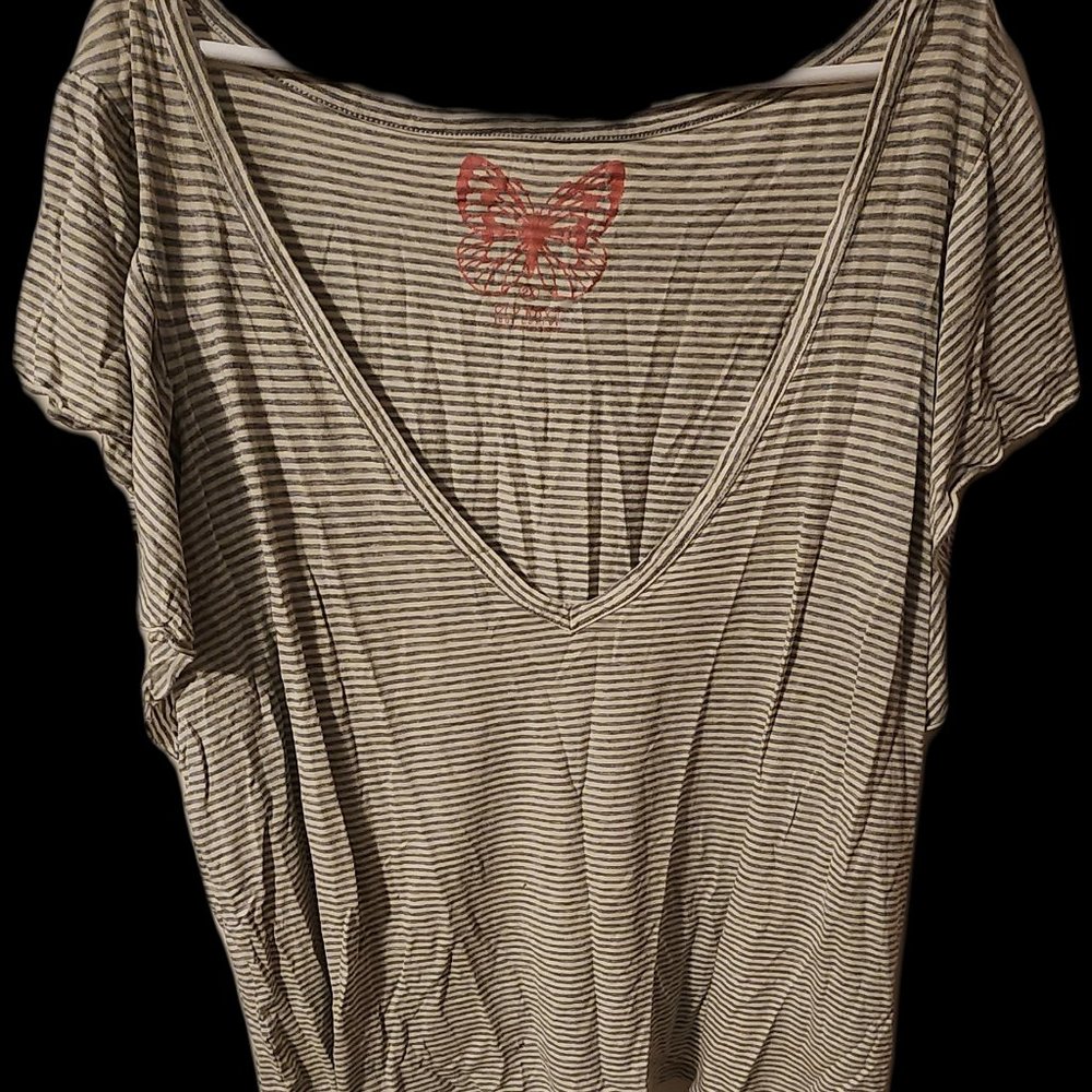Old Navy Grey And Cream Striped Tee Top Short Sleeve - Size 2X
